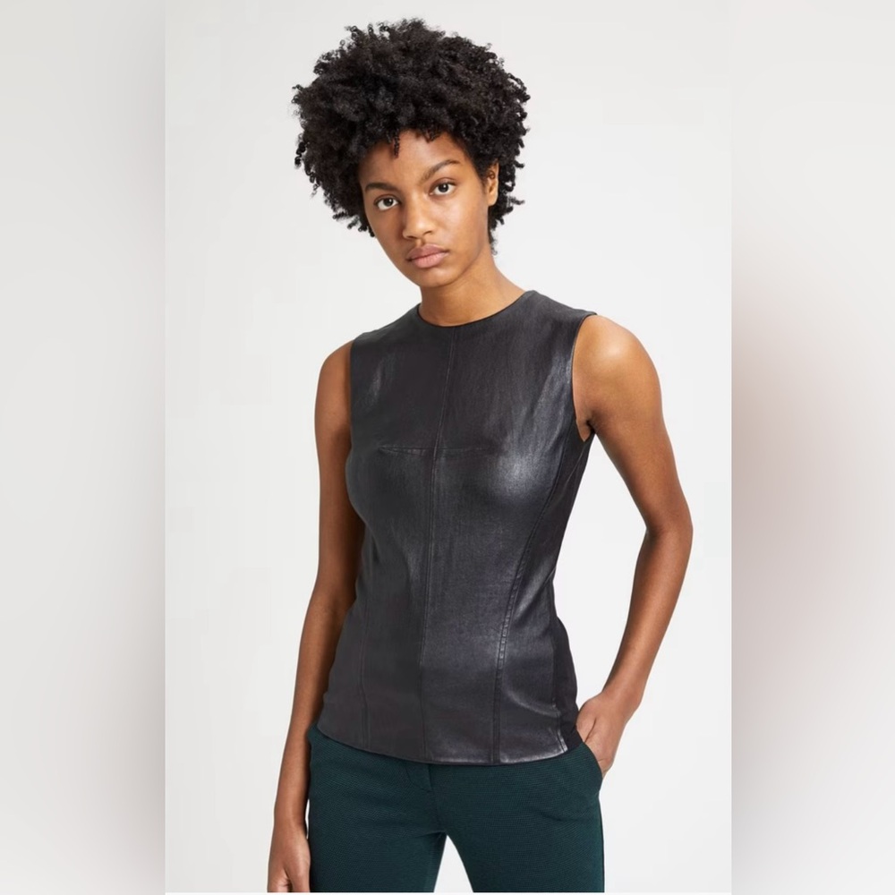 NWT Theory Leather Modern Seamed Shell - Size Small